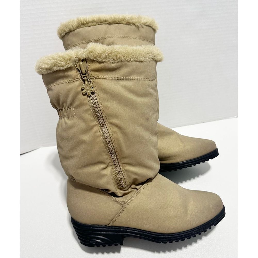 AJ Valenci Icicle Round Toe Mid Calf High Faux Fur Collar Zip Winter Boots Tan 7